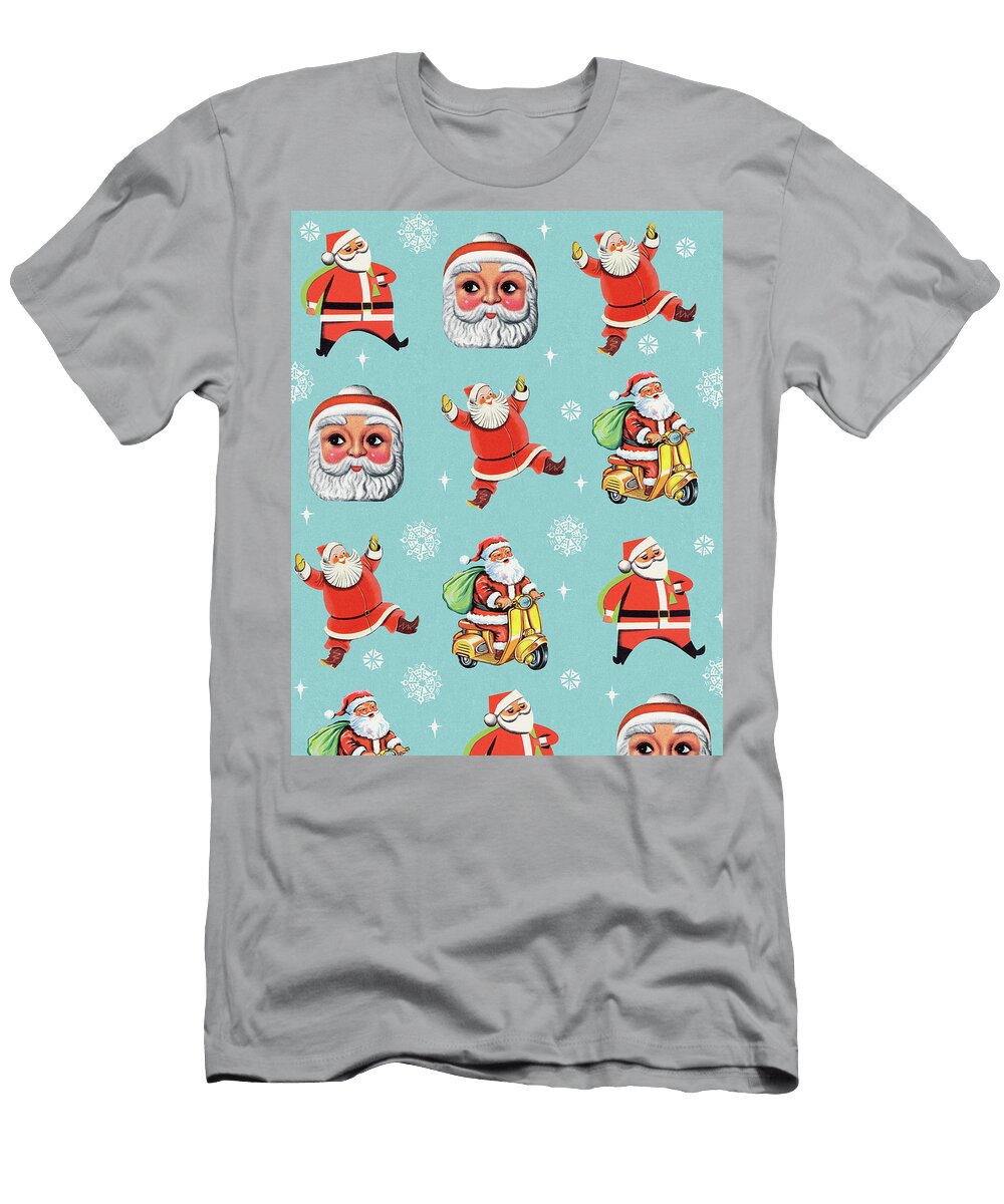 Santa Pattern with Snowflakes Csa Images T-Shirt