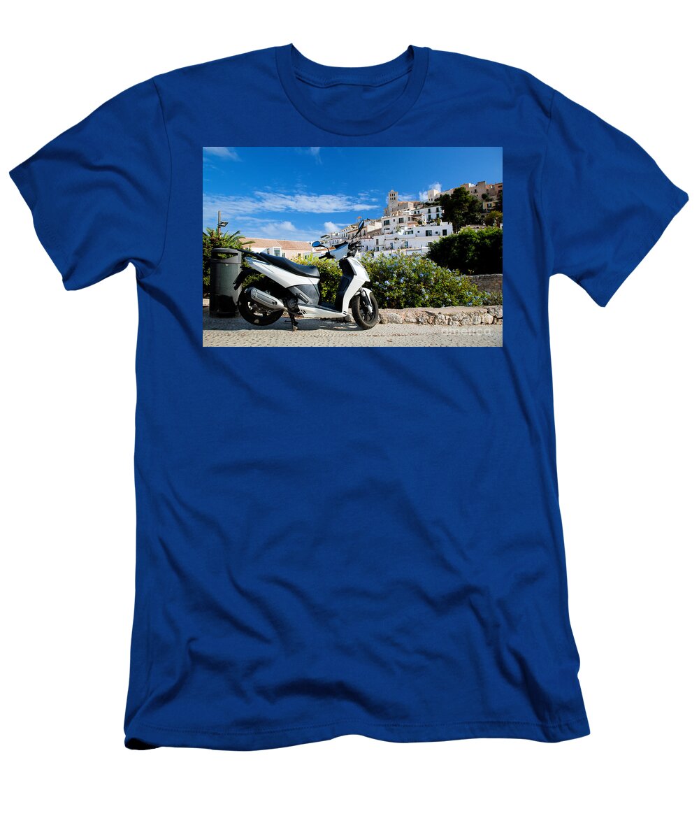 Scooter and Panorama of Ibiza Spain Photocreo Michal Bednarek T-Shirt