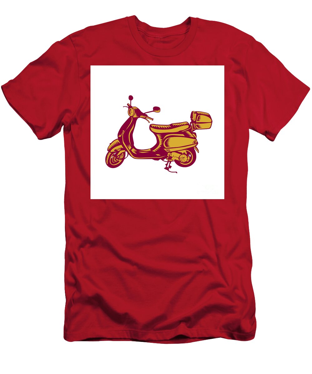 Scooter Bike Side Vintage Woodcut Aloysius Patrimonio T-Shirt