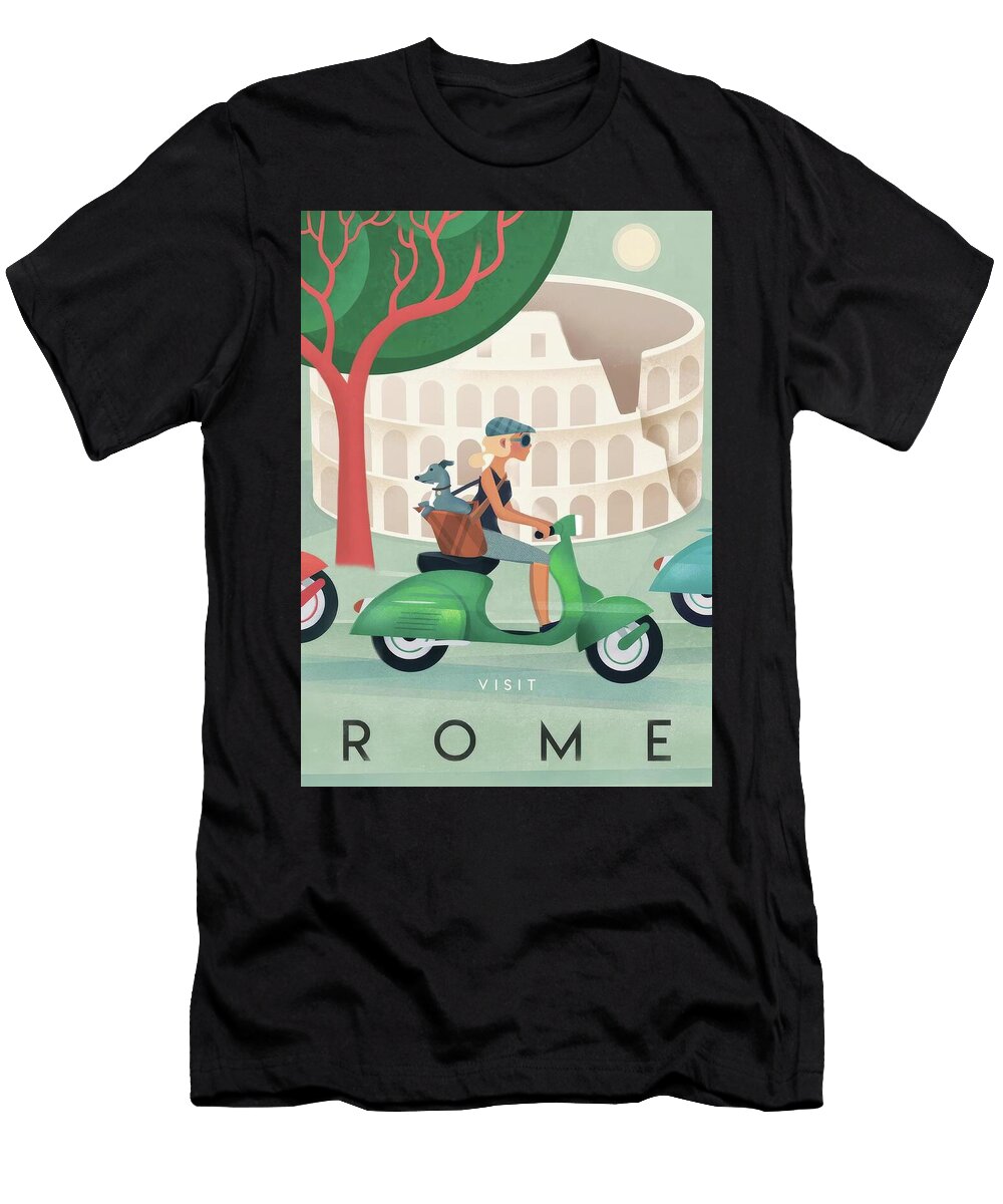 Scooter Scene in Rome Rome Travel Poster Travel Poster Art Print T-Shirt