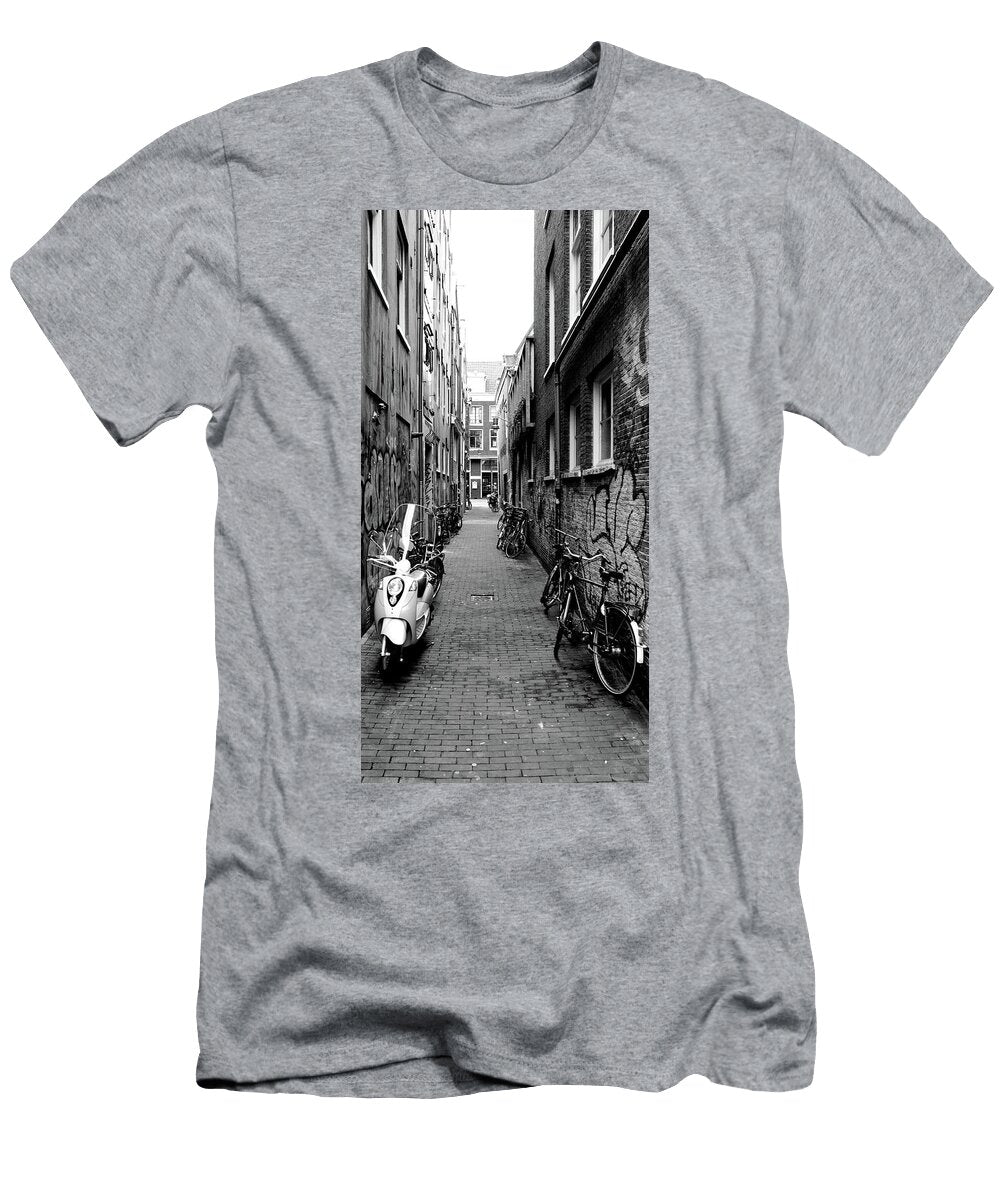 Scooters and Bicycles Parked Panoramic Images T-Shirt