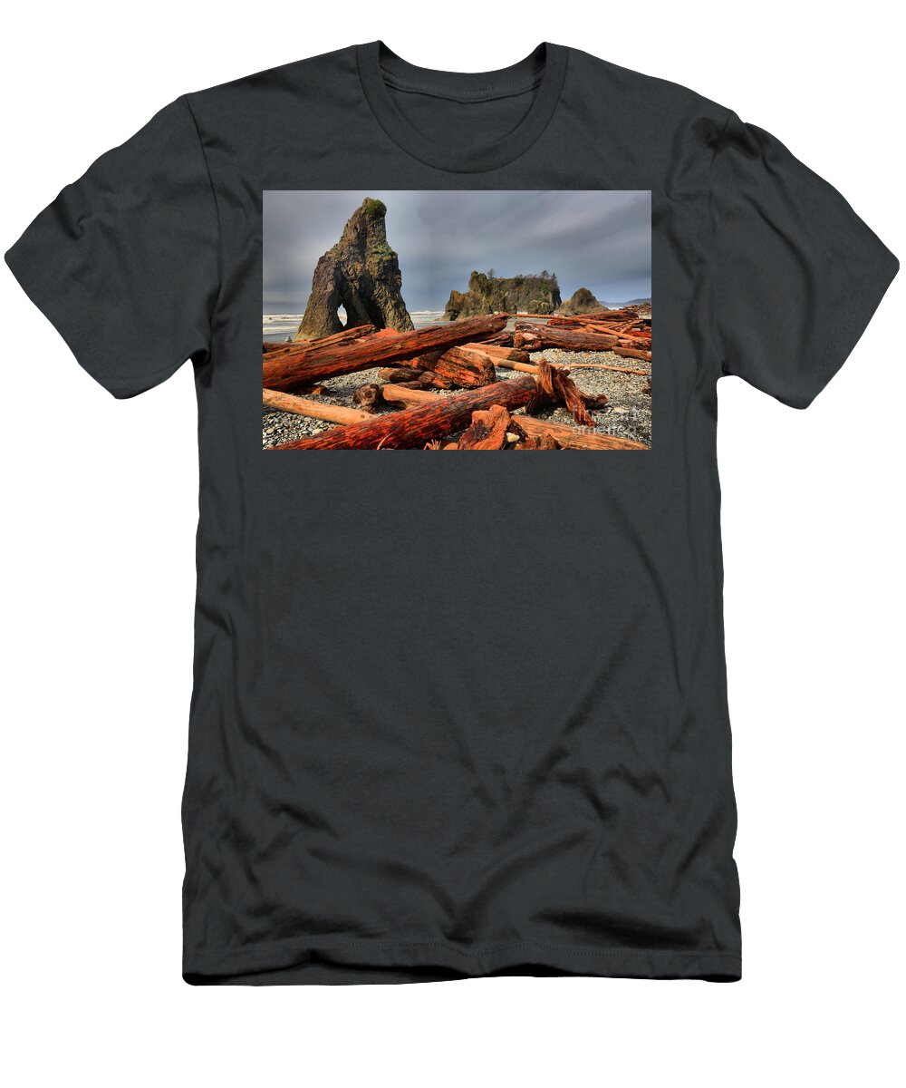 Sea Stacks Among the Drift Logs Adam Jewell T-Shirt