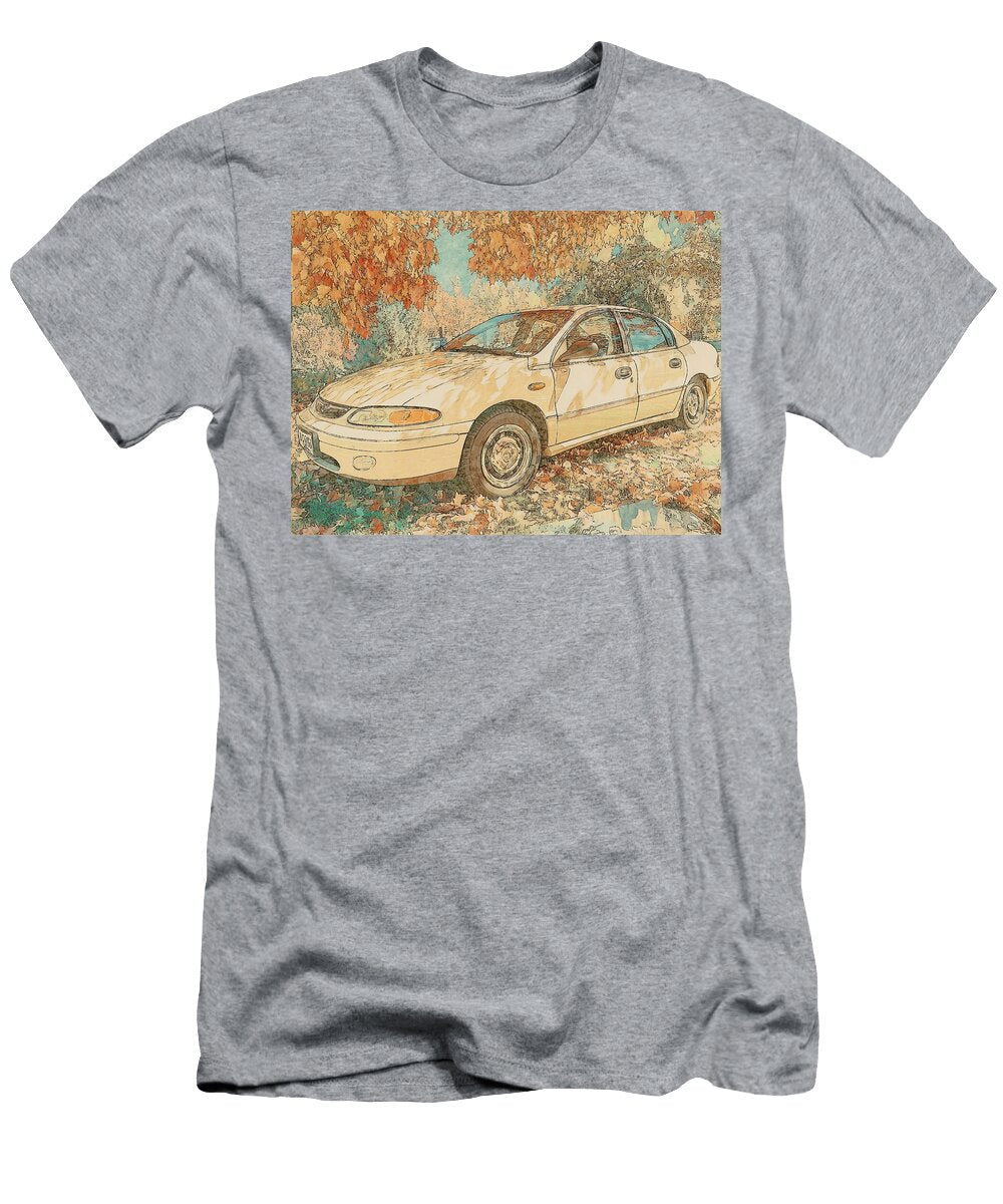 Sedan Amidst Autumn Leaves Parked Vehicle Saturn Sl 2000 Sedan Autumn Car Autumn Car Parked Hollie Love T-Shirt