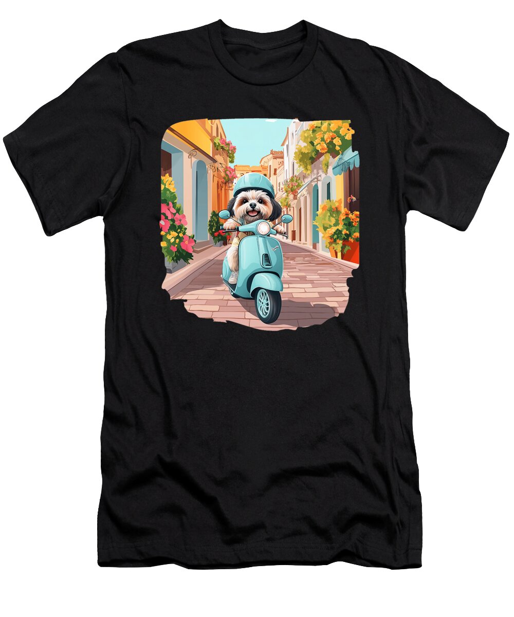 Shih Tuz Dog Riding Scooter European City Yah Lishr T-Shirt