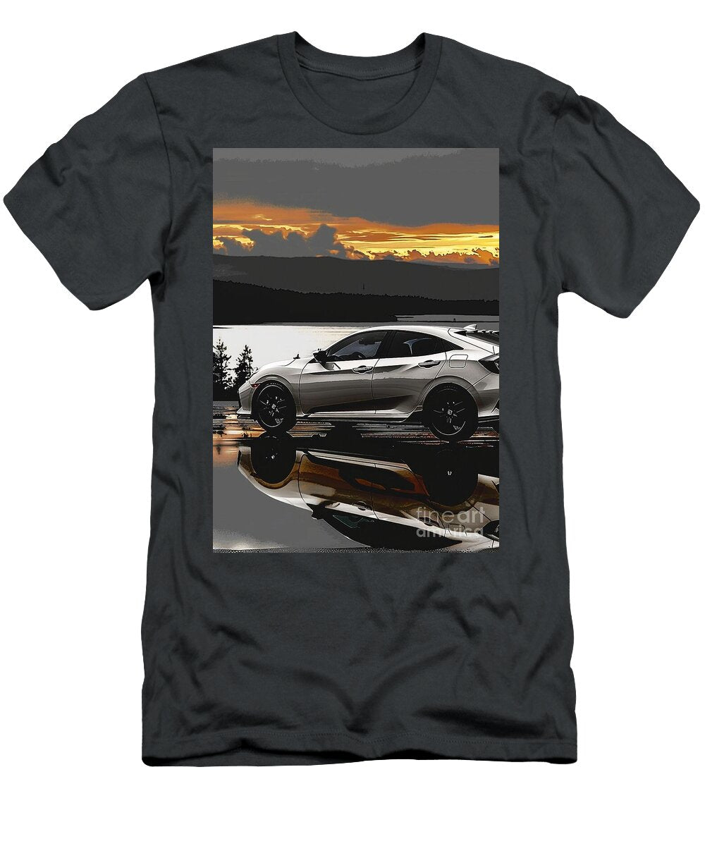 Silver Car Reflecting in Water At Sunset Destiney Sullivan T-Shirt
