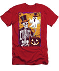 Skeleton with Pumpkin in a Haunted World Vidddie Publyshd T-Shirt