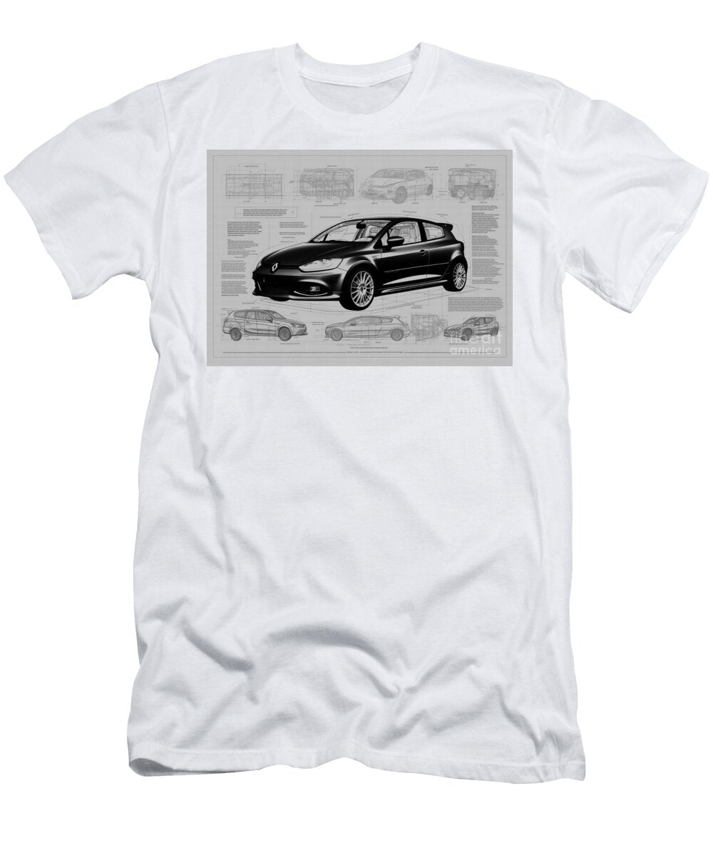 Sketch V6 Monochrome Clio Vehicle Pencil Auto Minimal Renault Geometric Car Clint Mclaughlin T-Shirt