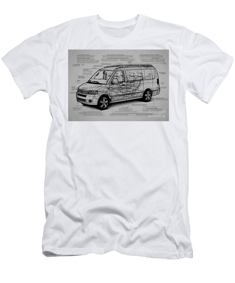 Sketch Vehicle Fiat Doblo Monochrome Minimal Geometric Auto Pencil Panorama Car Clint Mclaughlin T-Shirt