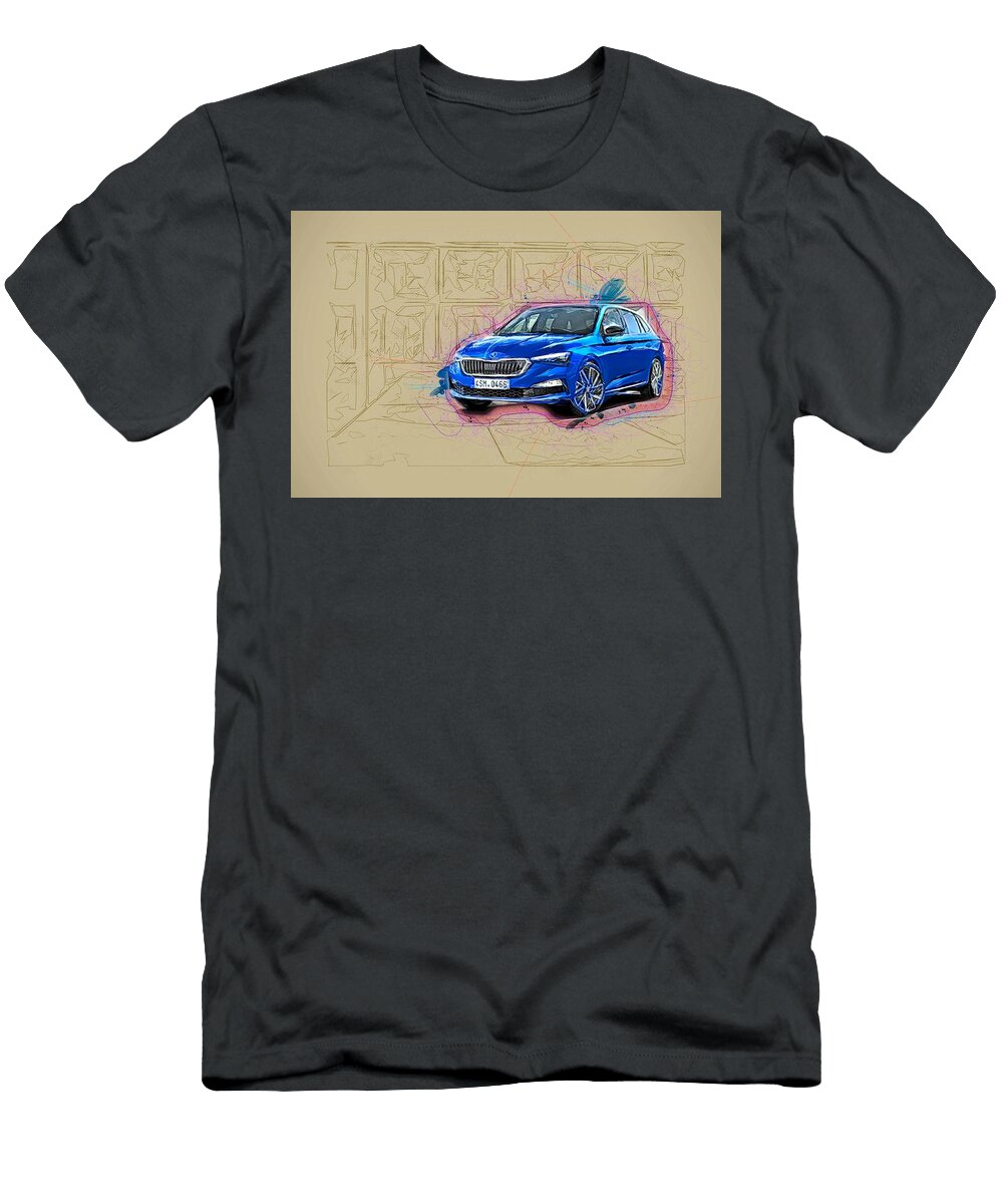 Skoda Scala 2019 Blue Hatchback New Czech Car Exterior Ola Kunde T-Shirt