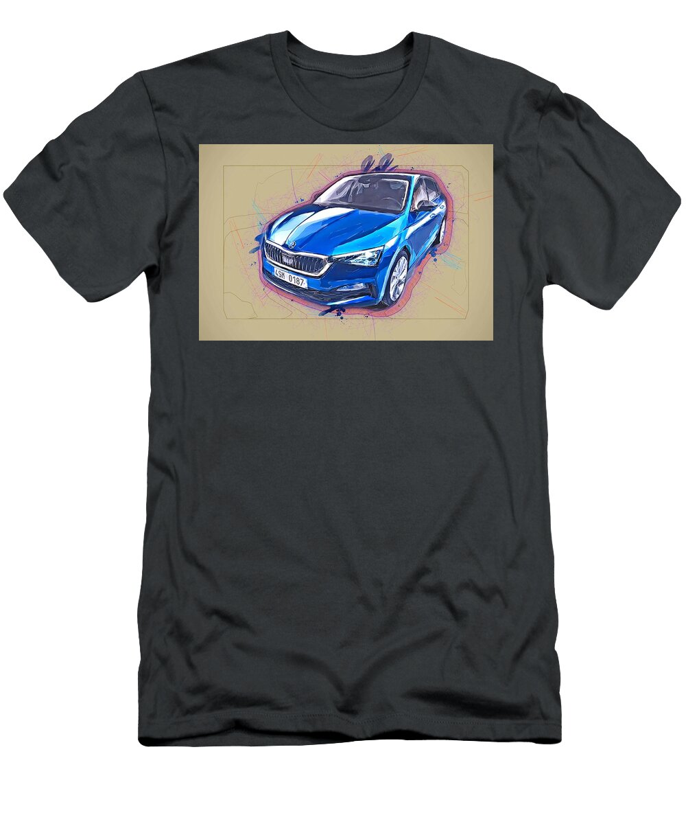 Skoda Scala Close Up 2019 Cars Czech Blue Hatchback Ola Kunde T-Shirt
