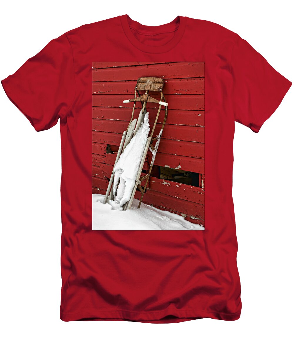 Sled on Red 2 Nikolyn Mcdonald T-Shirt