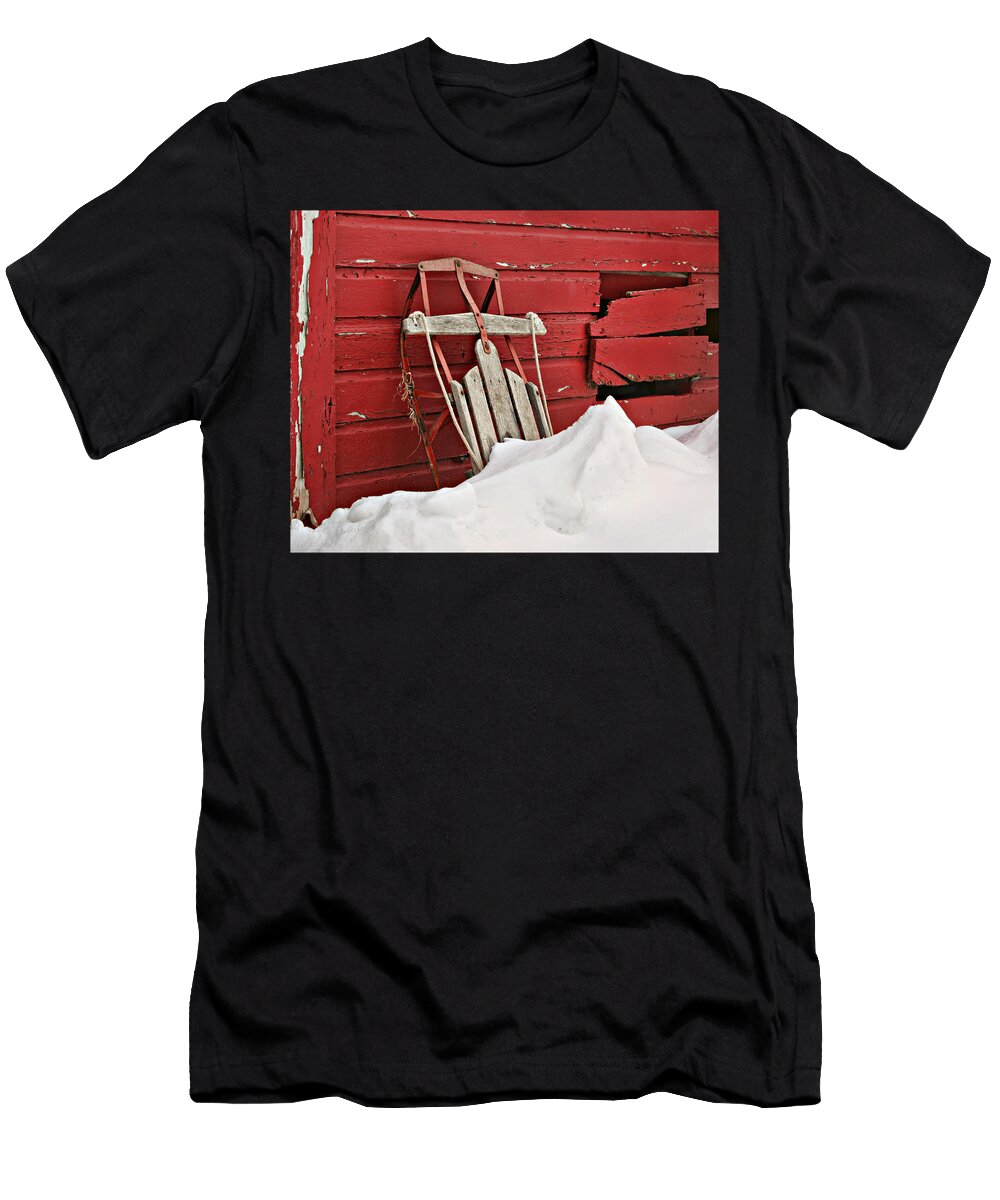 Sled on Red Nikolyn Mcdonald T-Shirt