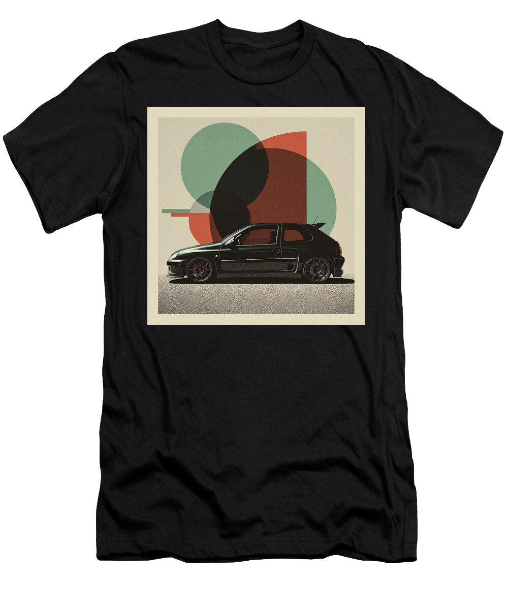 Sleek Black Car with Geometric Background Peugeot06 Maxi Madison Greene T-Shirt