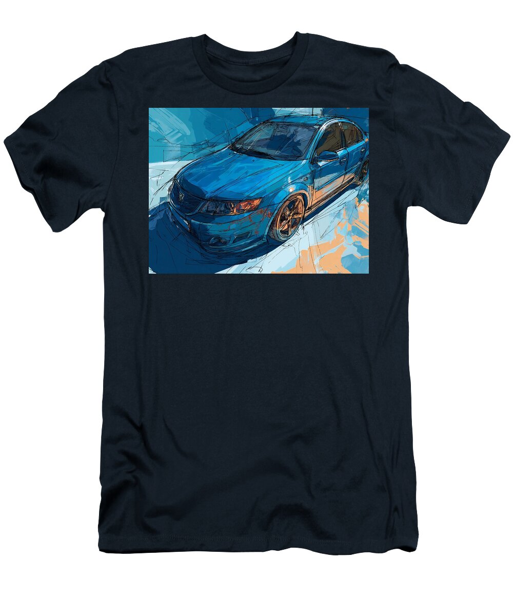 Sleek Blue Car Sketch Saab 9 3 Aero 2007 Sedan Blue Vehicle Abstract Car Abstract Blue Car Design Hollie Love T-Shirt