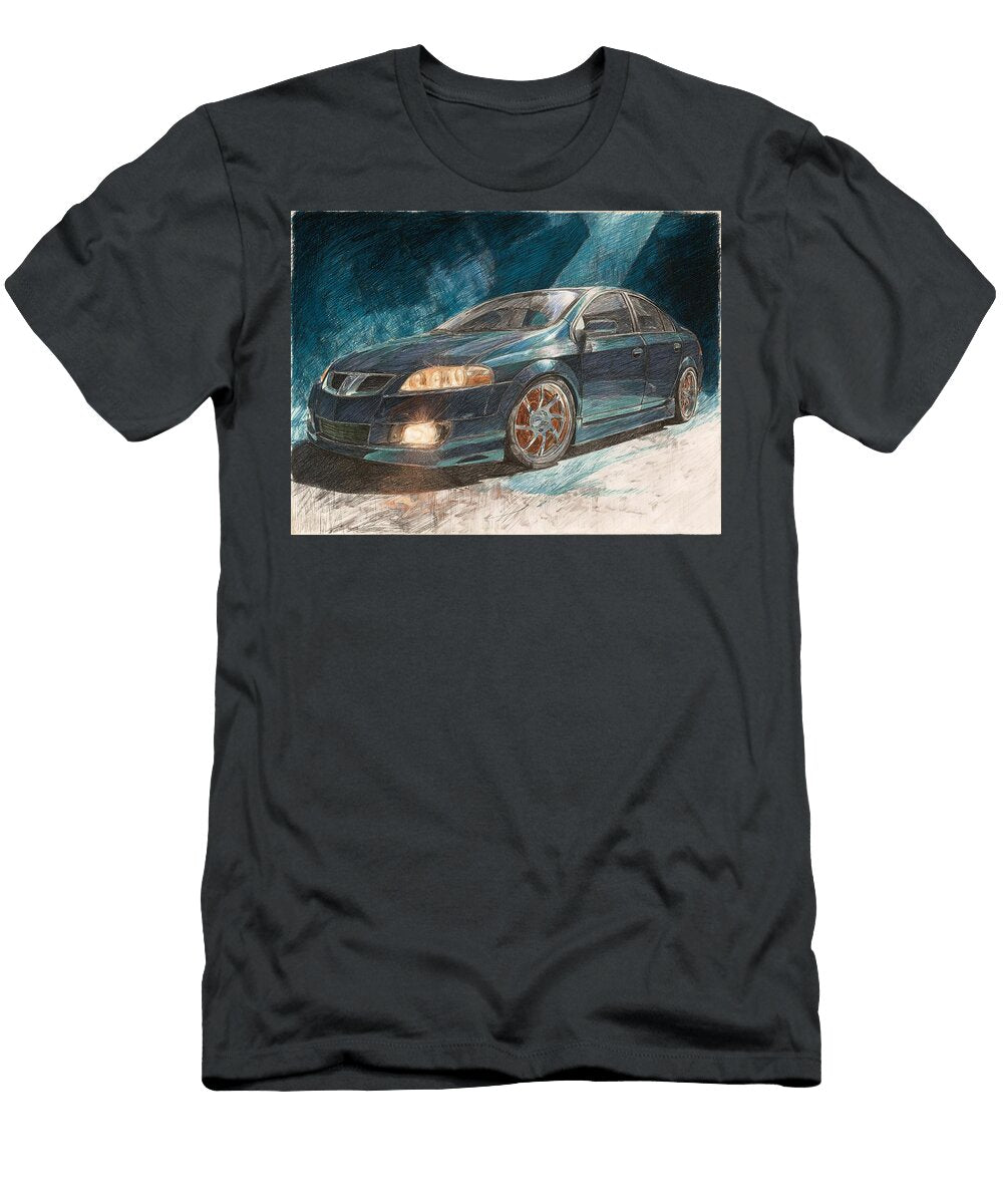 Sleek Blue Sport Sedan Saturn Ion 2004 Sedan Automotive Art Detailed Car Drawing Intricate Car Sketc Hollie Love T-Shirt