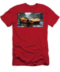 Sleek Orange Sports Car on Rainy Street Evie Carrier T-Shirt