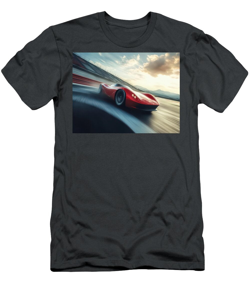 Sleek Red Car Racing At Sunset Evie Carrier T-Shirt