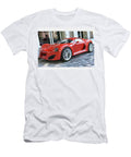 Sleek Red Sports Car on Cobblestone Evie Carrier T-Shirt