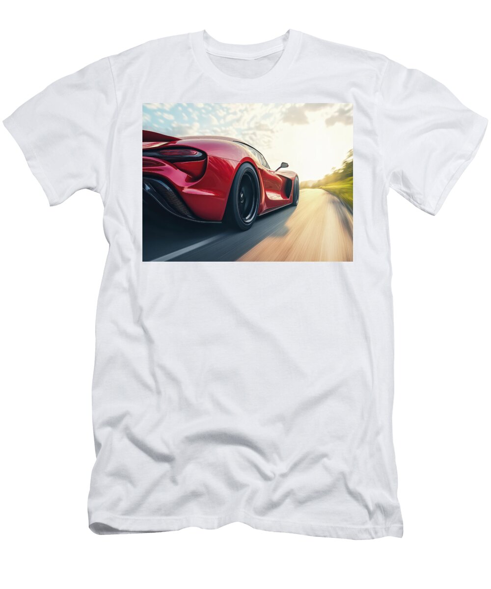 Sleek Red Sports Car on Highway Evie Carrier T-Shirt
