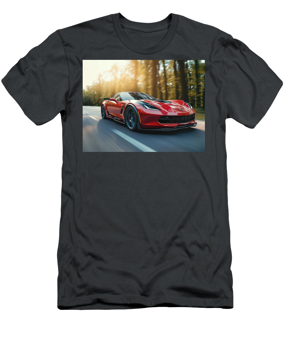 Sleek Red Sports Car on Open Road Evie Carrier T-Shirt