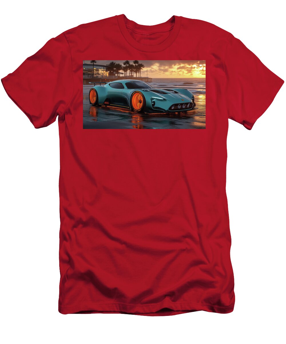 Sleek Sports Car At Sunset Beach Evie Carrier T-Shirt