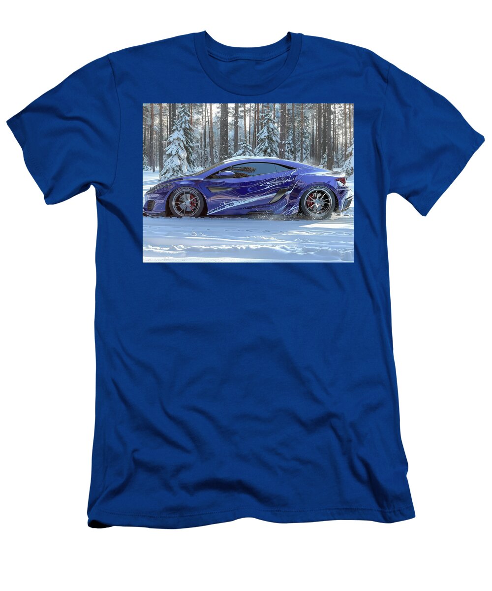 Sleek Sports Car in Snowy Forest Evie Carrier T-Shirt