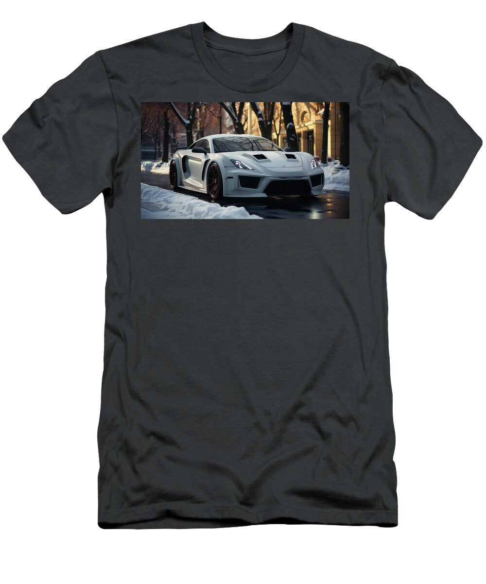 Sleek Sports Car in Winter Scene Evie Carrier T-Shirt