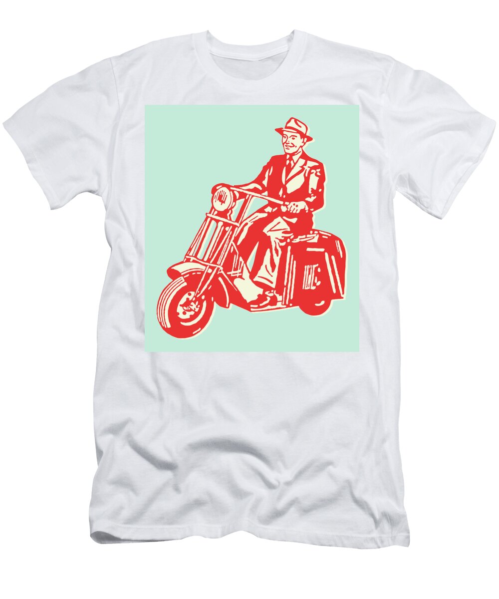 Smiling Man Riding Motorbike Csa Images T-Shirt
