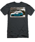 Snow Covered Teal Hatchback Parked on Snowy Street in Harrogate UK Vasile Jechiu T-Shirt