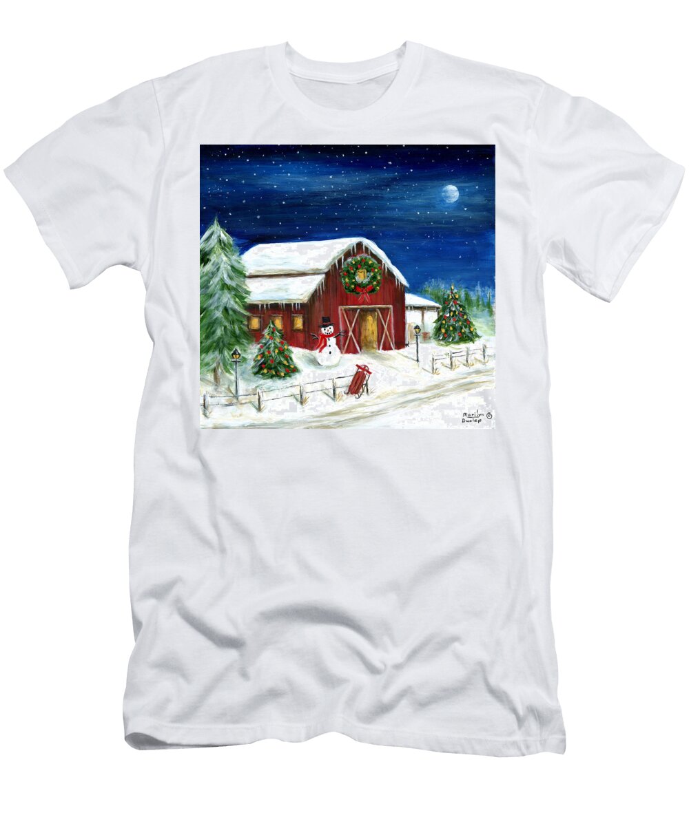 Snowy Red Barn Marilyn Dunlap T-Shirt