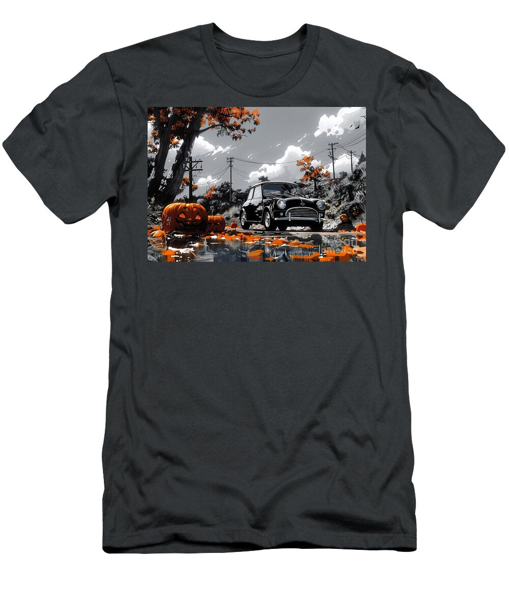 Spooky Halloween Drive with a Vintage Mini Cooper Roadster and Pumpkins Clark Leffler T-Shirt
