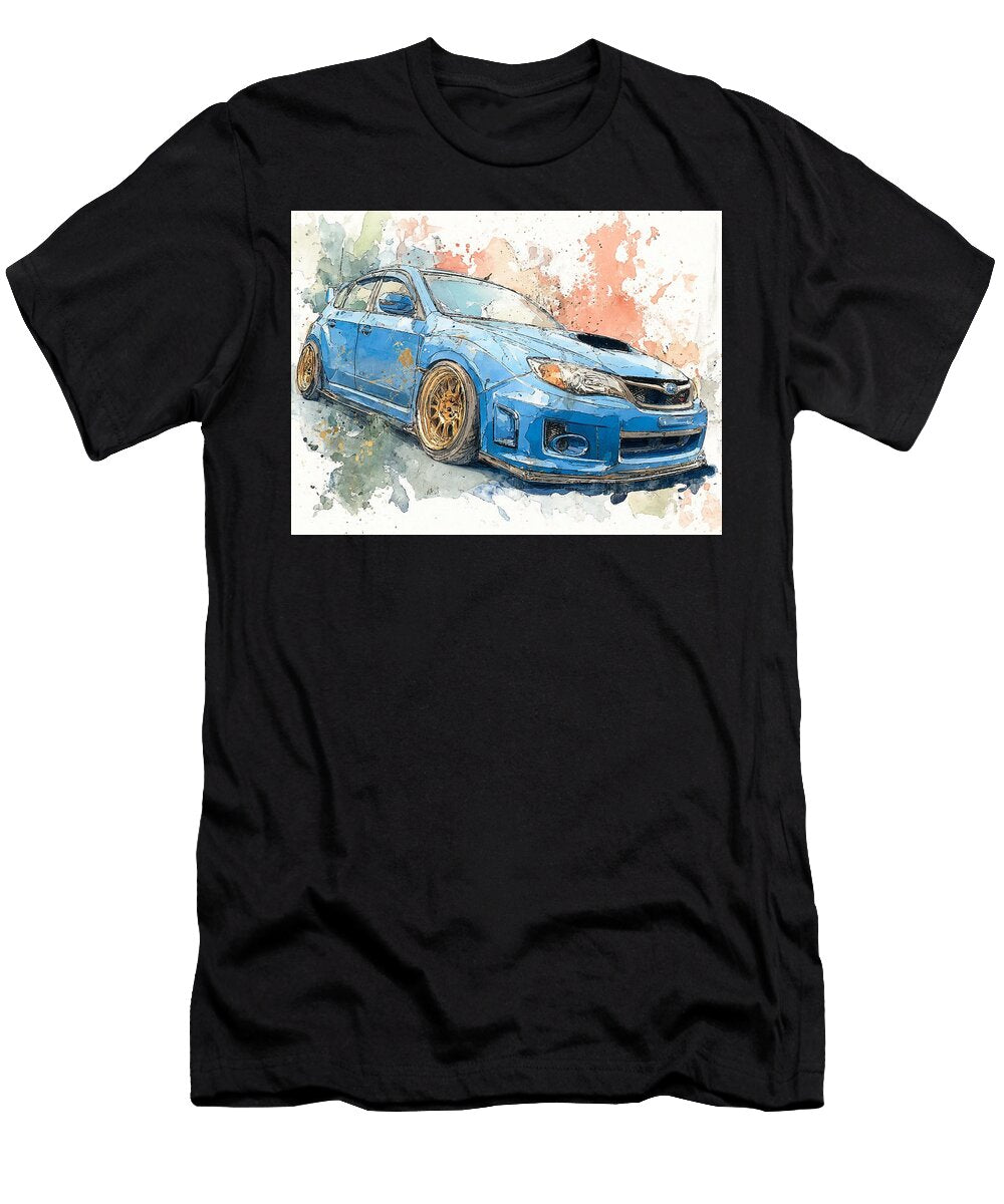 Sporty Blue Car in Watercolor Subaru Impreza Wrx Sti 2007 Hatchback Watercolor Art Sporty Car Vibran Hollie Love T-Shirt