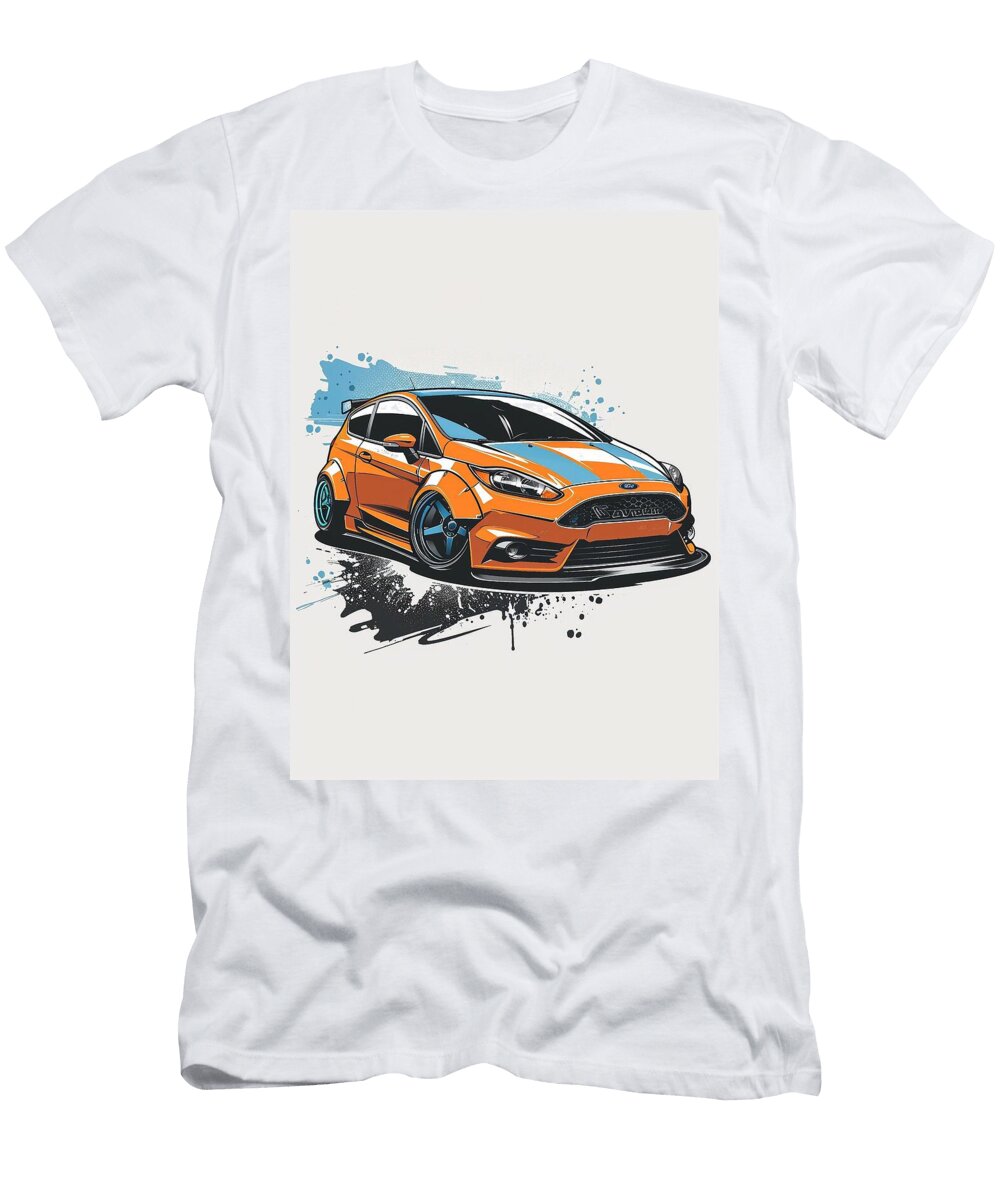 Sporty Tuner Ford Fiesta St Hot Hatchback Orange Sports Car Illustration Cortez Schinner T-Shirt