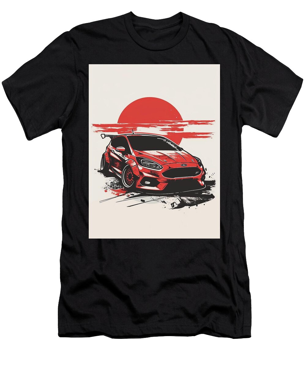 Sporty Tuner Ford Fiesta St Hot Hatchback Red Sports Car Graphic Design Cortez Schinner T-Shirt