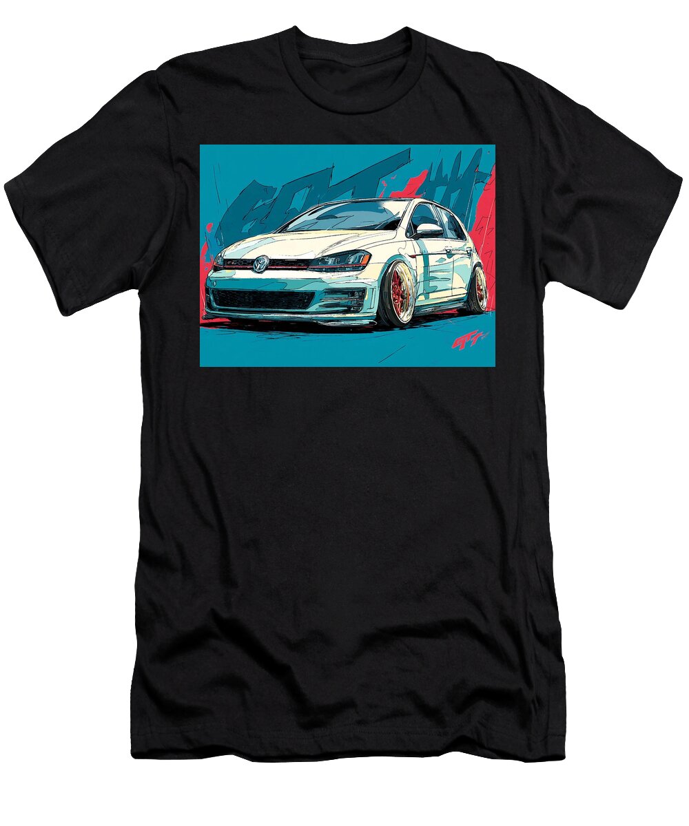 Sporty Volkswagen Hatchback Car Illustration Volkswagen Golf Gti 2015 Hatchback Modern Vehicle Styli Hollie Love T-Shirt