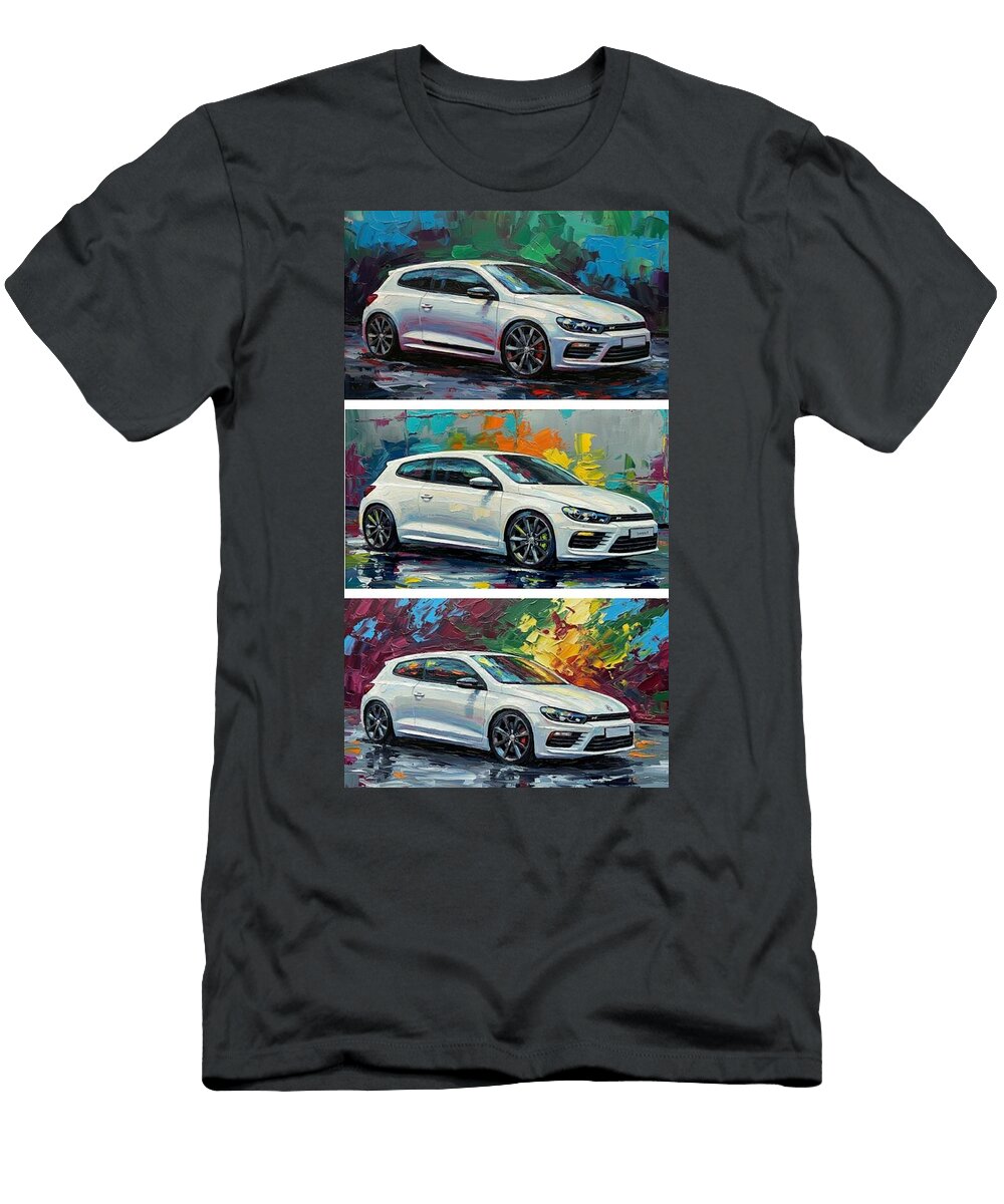 Sporty White Hatchback Against Colorful Background Preslaire Charles T-Shirt