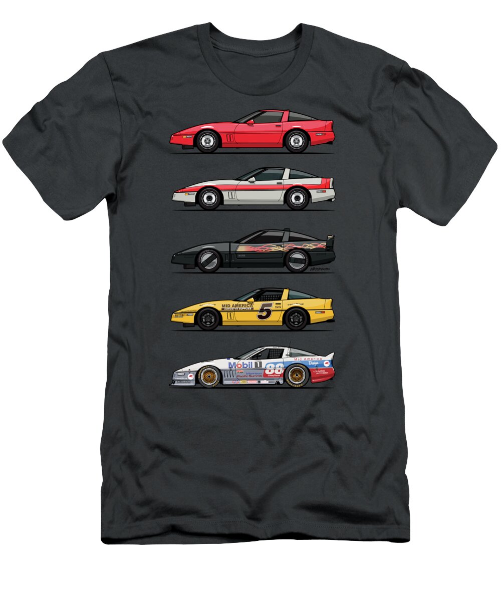 Stack of Bowtie C4 Corvettes Coupes and Racecars Monkey Crisis on Mars T-Shirt