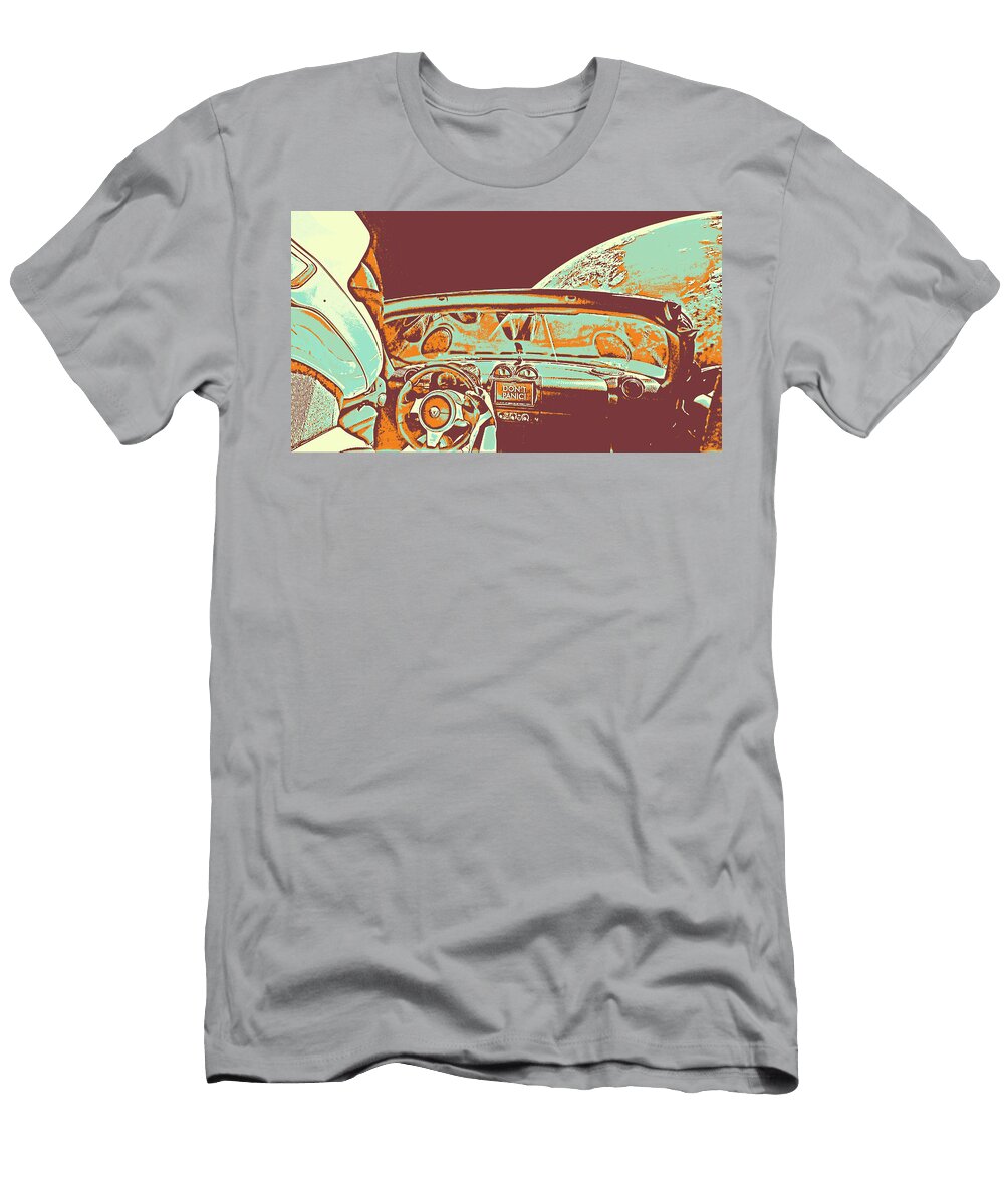 Starman in Tesla Roadster with Planet Earth Traveling in the Space 2 in Watercolor Celestial Images T-Shirt