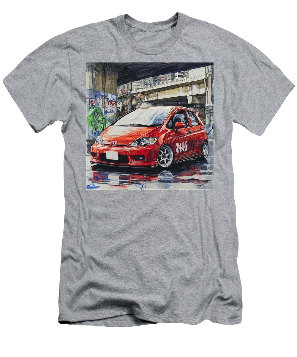 Street Art Red Vehicle Honda Fit 2001 Japan Hatchback Jdm Car Urban Car Grayson Sheppard T-Shirt