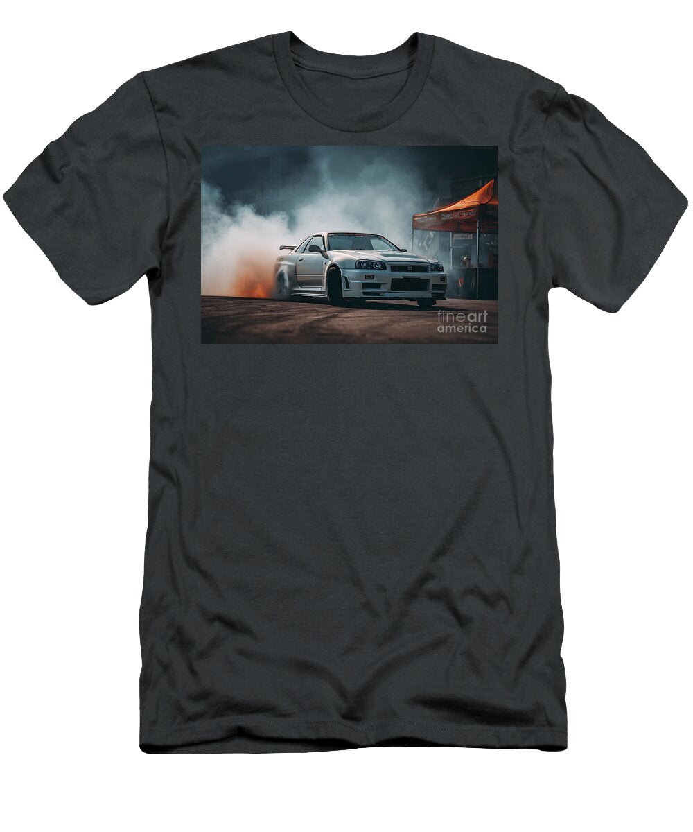 Stylish Drifting Car in Action R34 Drifting Car Fast Cars Street Racing Clint Mclaughlin T-Shirt