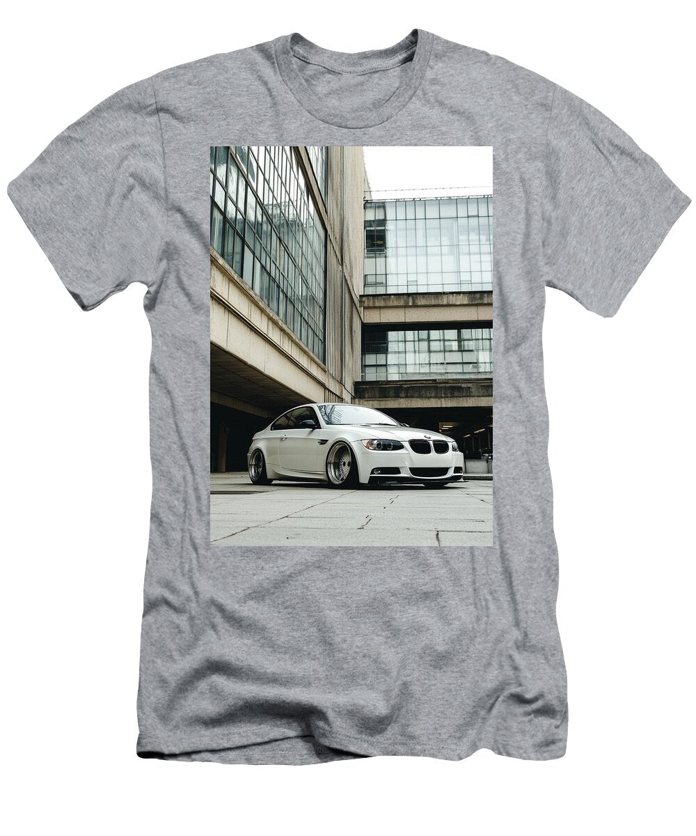 Stylish White Car in Front of Modern Architecture Donato Williamson T-Shirt