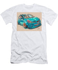 Stylized Blue Car with Orange Rims Car Illustration Nissan Versa 2006 Hatchback Custom Design Turquo Hollie Love T-Shirt