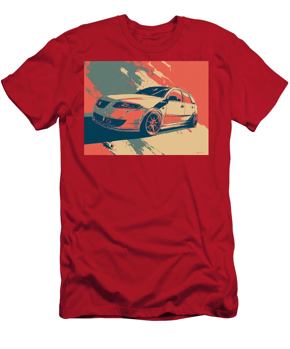 Stylized Car on Abstract Background Car Illustration Saab 9 2x 2004 Hatchback Pop Art Design Colorfu Hollie Love T-Shirt