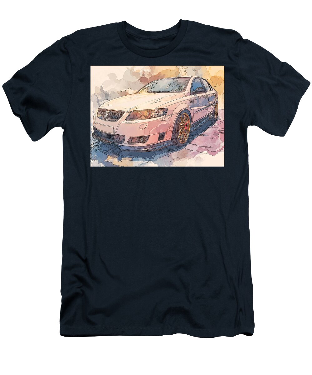 Stylized Car with Golden Rims Saab 9 3 Aero 2007 Sedan Stylish Car Car Drawing Artistic Car Drawing Hollie Love T-Shirt