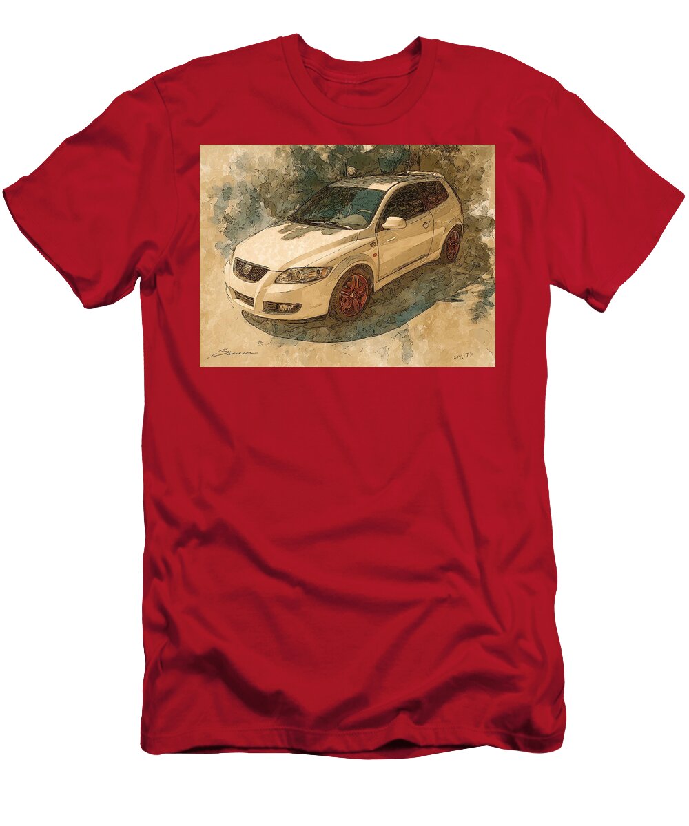 Stylized White Car Illustration Saab 9 2x 2004 Hatchback Artistic Car Vintage Car Vintage Car Art Hollie Love T-Shirt