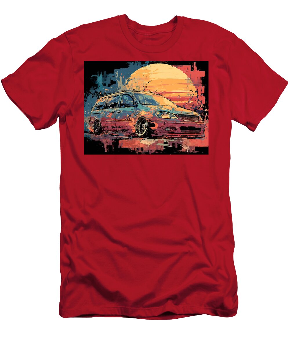 Sunset Vibe Kia Sedona 2003 Minivan Colorful Car Sunset Car Graphic Art Hollie Love T-Shirt