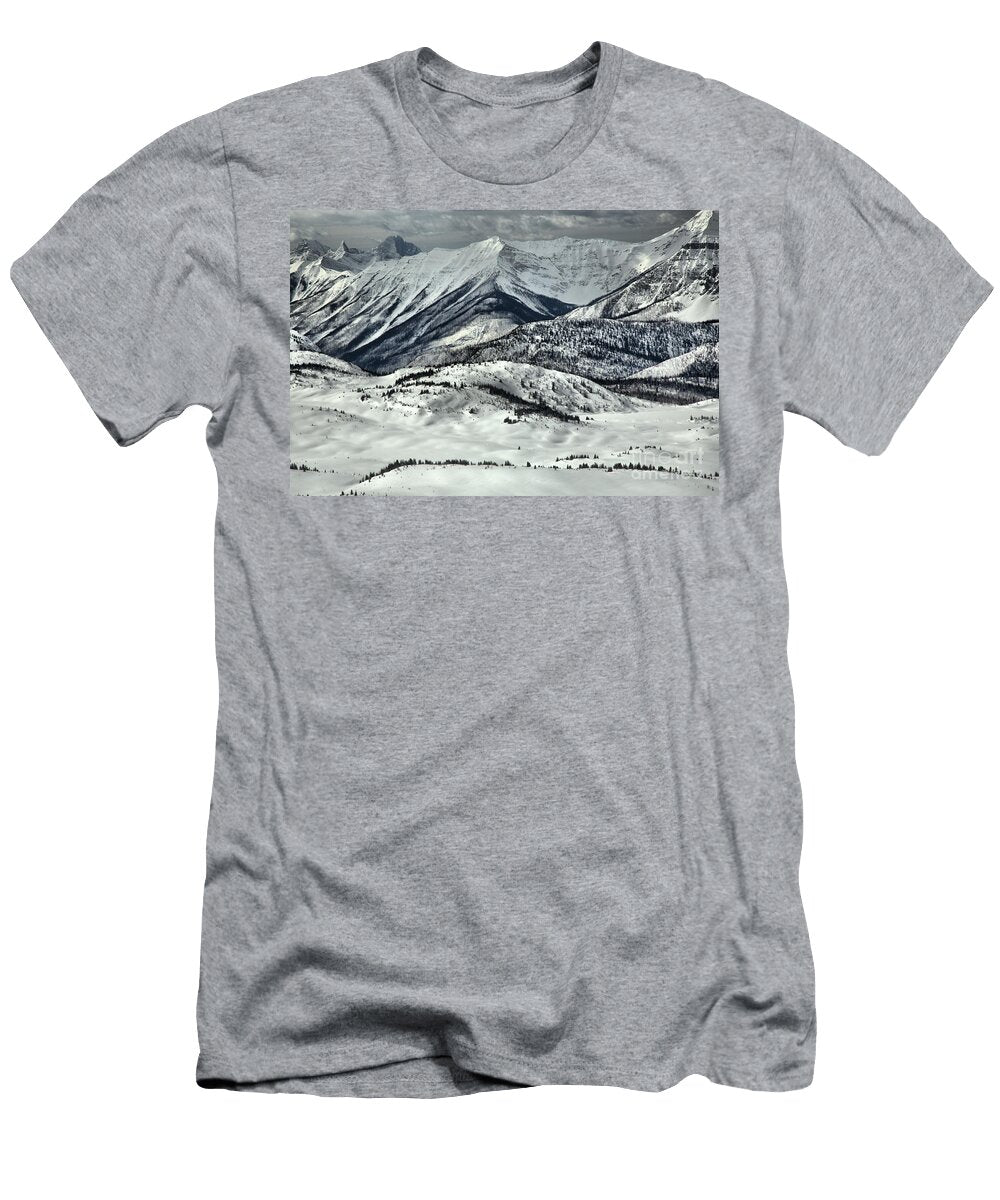 Sunshine Village Snowy Peaks and Ridges Adam Jewell T-Shirt