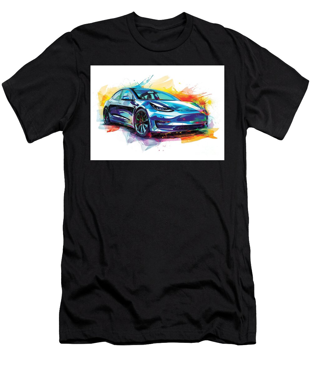 Tesla Model 3 Automotive Art Clark Leffler T-Shirt