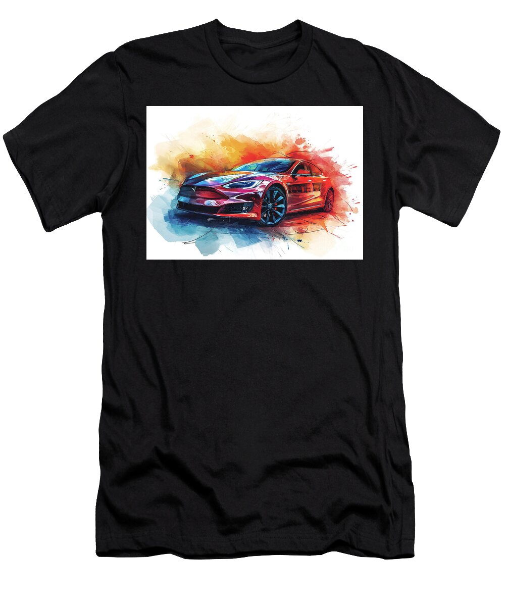 Tesla Model E Auto Vibrant Colors Clark Leffler T-Shirt