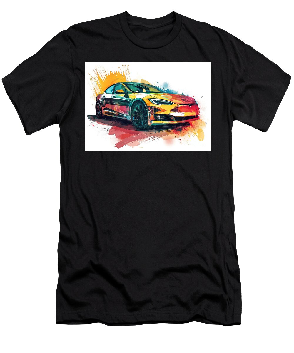Tesla Model G Auto Vibrant Colors Clark Leffler T-Shirt
